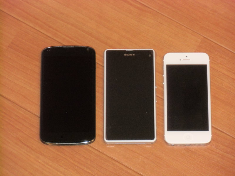 Nexus4とXperia Z1 compactとiPhone5