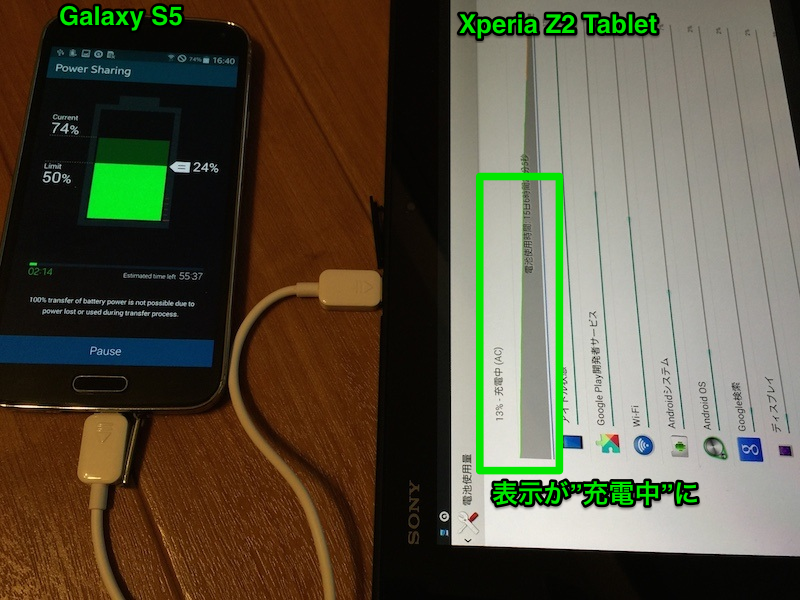 Xperia Z2 Tablet で Power Sharing Cable を試す