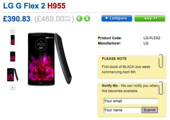 LG G Flex 2のCloveでの予約情報