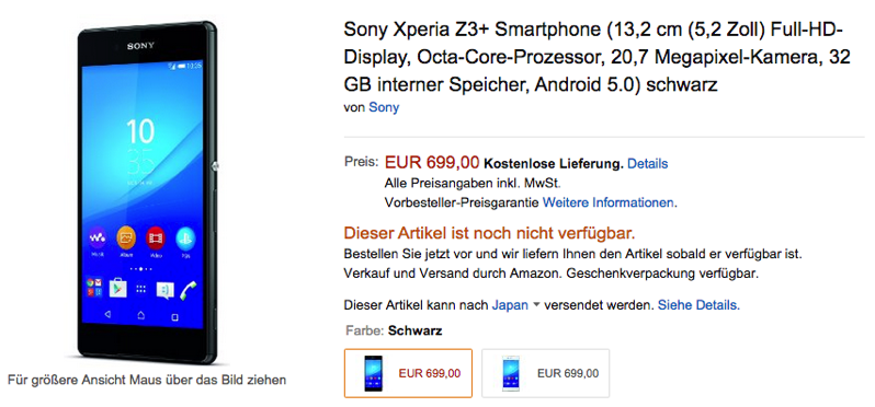 Amazon.deでXperia Z3+の予約受付がスタート