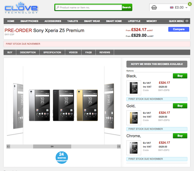 Xperia Z5／Z5 Compact／Z5 PremiumがはやくもCloveで予約受付開始