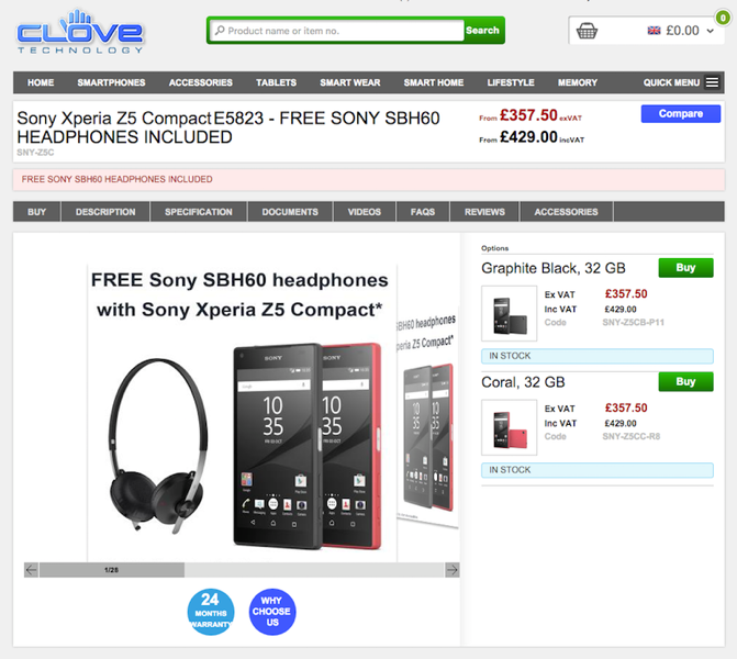 CloveでXperia Z5 Compactの販売がスタート