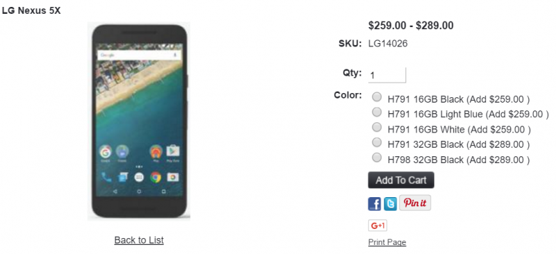 1ShopMobile.com Nexus 5X LG-H791 値下げ