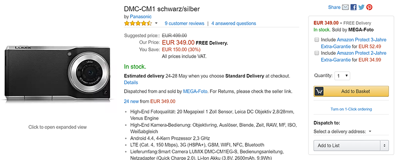 Amazon.deマーケットプレイスでLUMIX DMC-CM1が特価にて販売中