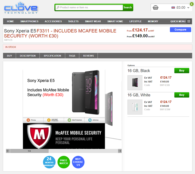 CloveでSONY Xperia E5の販売がスタート