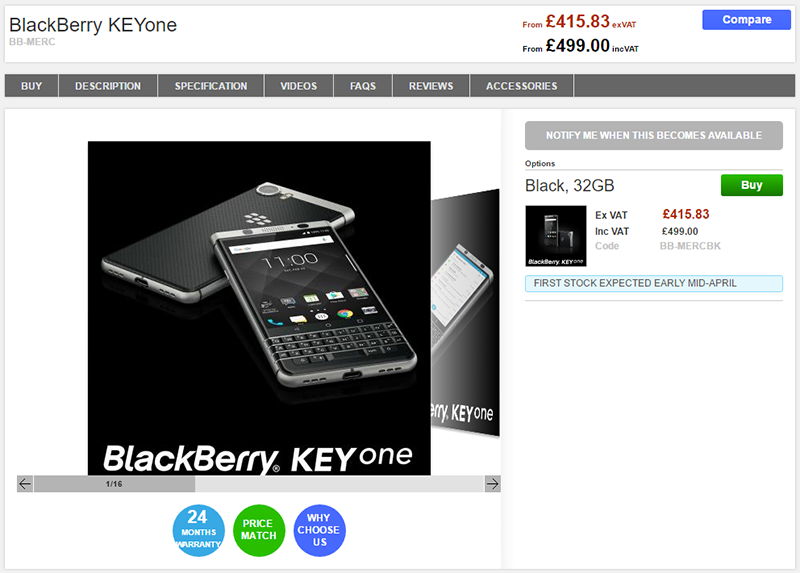 Clove BlackBerry KEYone 商品ページ