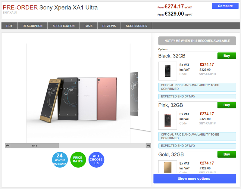 Clove Sony Xperia XA1 Ultra 商品ページ