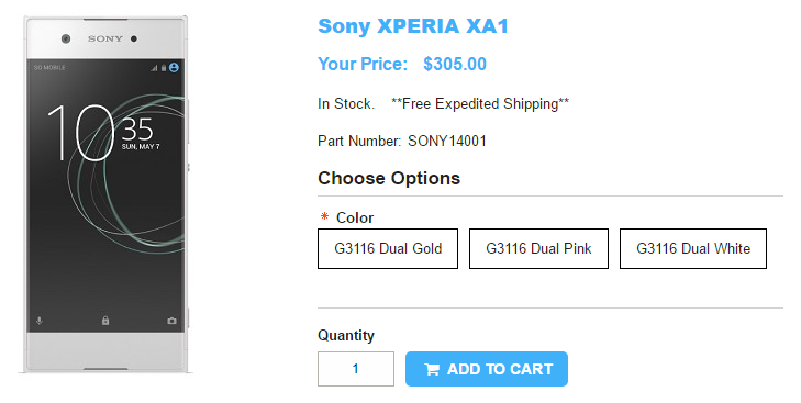 1ShopMobile.com Sony Xperia XA1 商品ページ