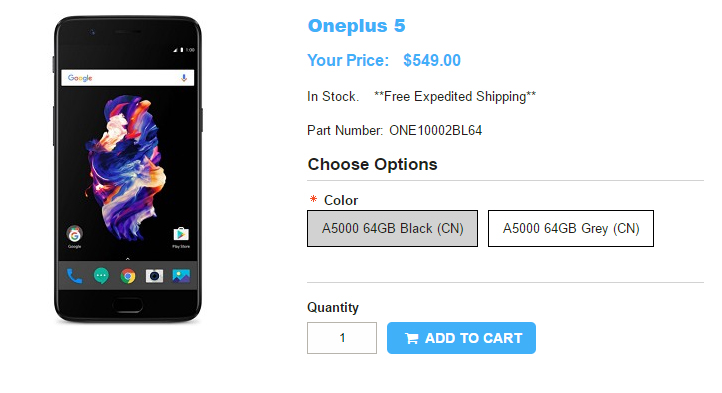 1ShopMobile.com OnePlus 5 商品ページ