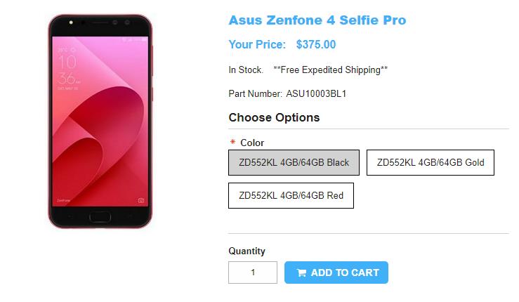 1ShopMobile.com ASUS ZenFone 4 Selfie Pro 商品ページ