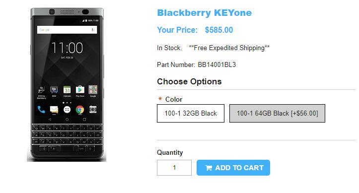 1ShopMobile.com BlackBerry KEYone 商品ページ