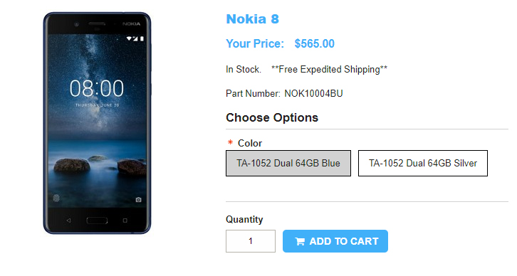 1ShopMobile.com Nokia 8 商品ページ