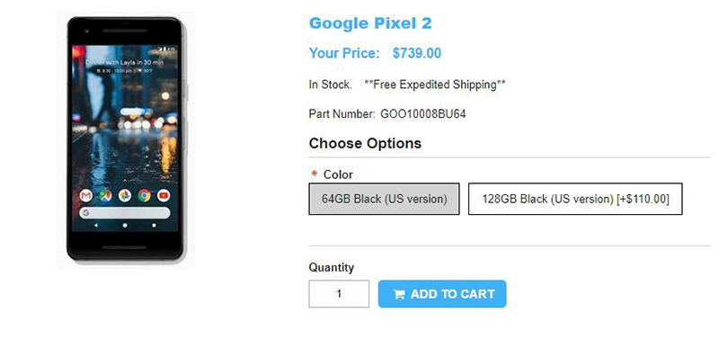 1ShopMobile.com Google Pixel 2 商品ページ