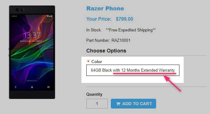 1ShopMobile.com Razer Phone 商品ページ