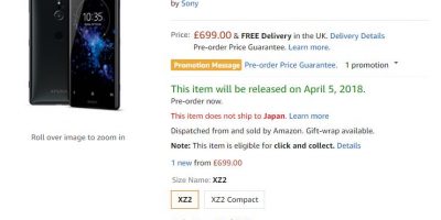 Amazon.co.uk Sony Xperia XZ2 商品ページ