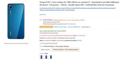Amazon.fr Huawei P20 商品ページ