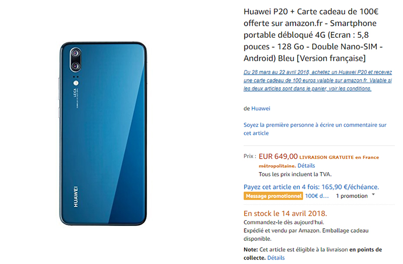 Amazon.fr Huawei P20 商品ページ