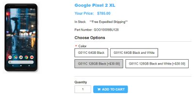 1ShopMobile.com Google Pixel 2 XL 商品ページ
