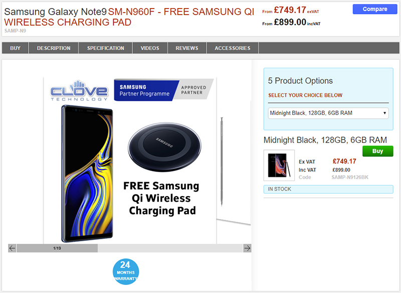 Clove Samsung Galaxy Note9 商品ページ