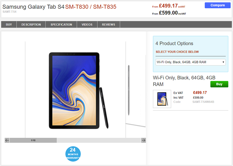 Clove Samsung Galaxy Tab S4 商品ページ