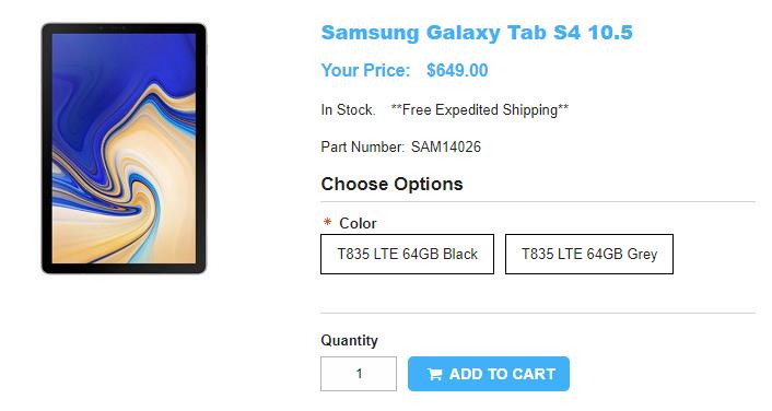 1ShopMobile.com Samsung Galaxy Tab S4 商品ページ