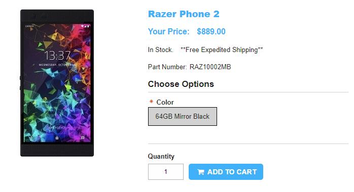 1ShopMobile.com Razer Phone 2 商品ページ