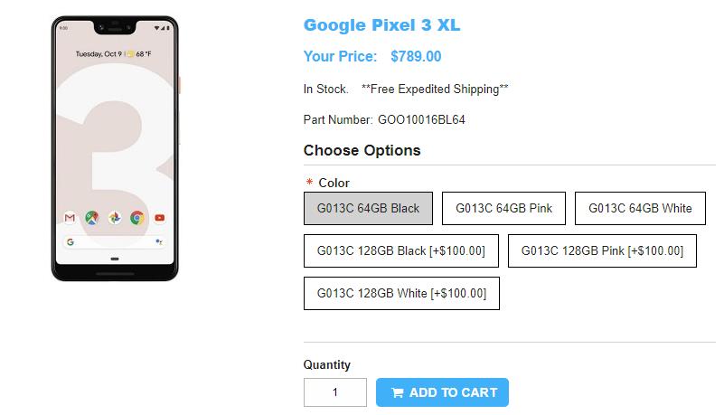 1ShopMobile.com Google Pixel 3 XL 商品ページ