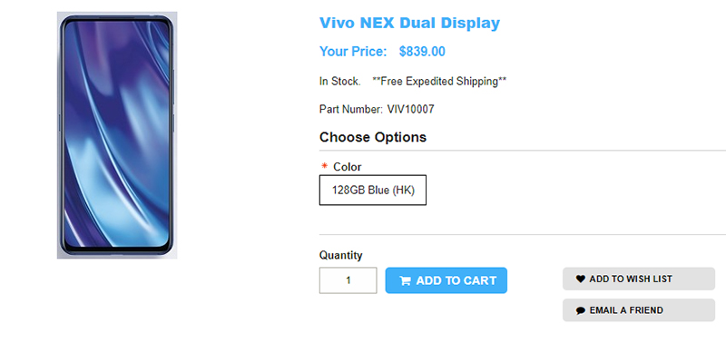 1ShopMobile.com Vivo NEX Dual Display Edition 商品ページ