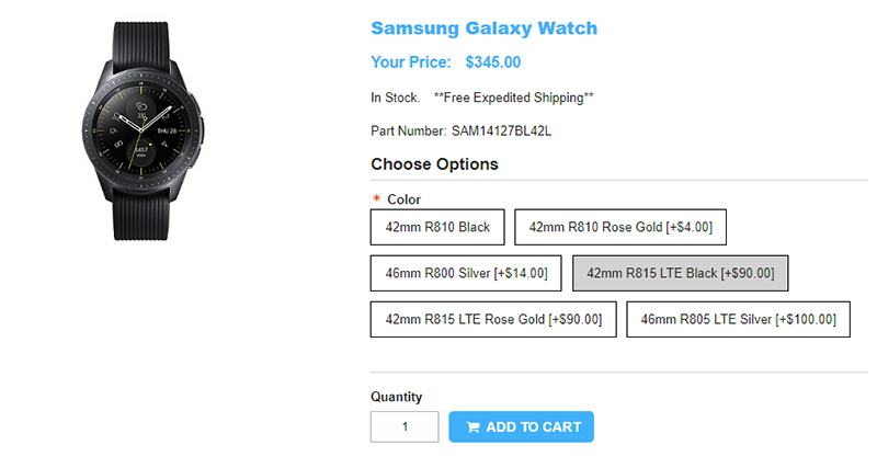 1ShopMobile.com Samsung Galaxy Watch 商品ページ