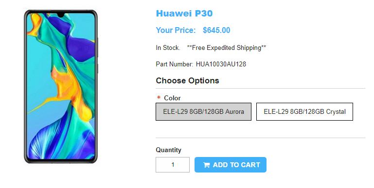 1ShopMobile.com Huawei P30 商品ページ