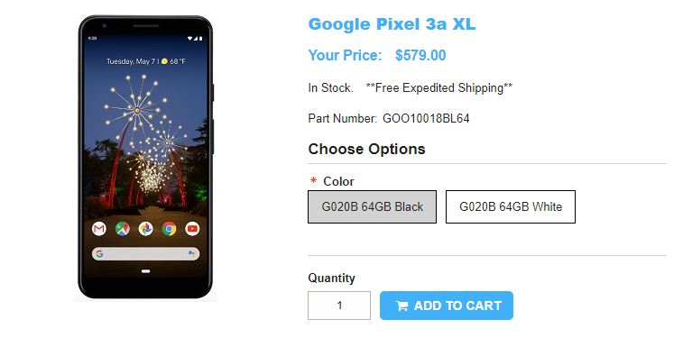 1ShopMobile.com Google Pixel 3a XL 商品ページ