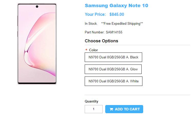1ShopMobile.com Samsung Galaxy Note10 商品ページ