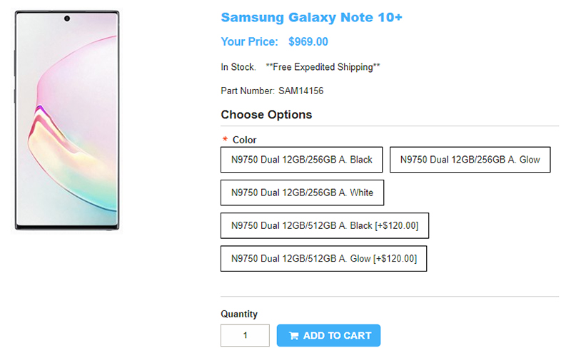 1ShopMobile.com Samsung Galaxy Note10+ 商品ページ