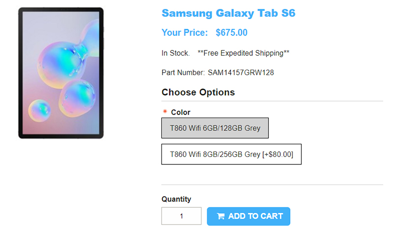 1ShopMobile.com Samsung Galaxy Tab S6 商品ページ