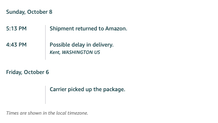 Amazonの荷物追跡画面